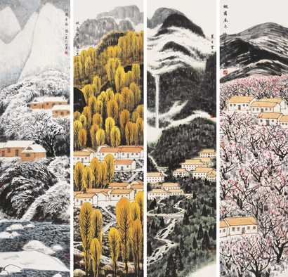 张仁芝 2005年作 四季山原 四屏